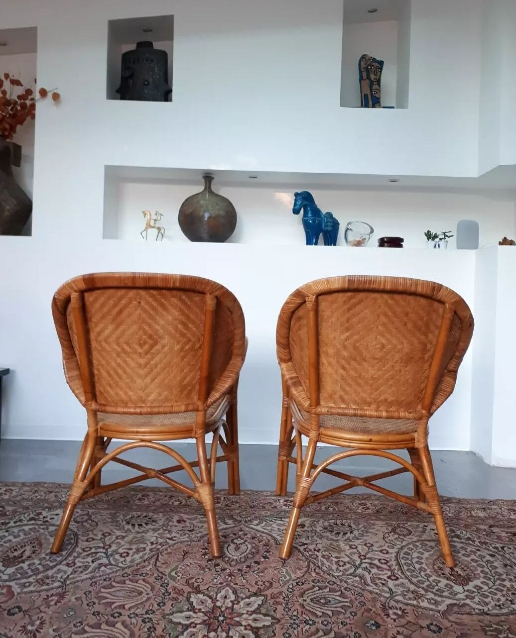 Pair of rattan armchairs