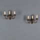 Antique wall sconces in gilded bronze, 3 lights, Italy, 20th century.