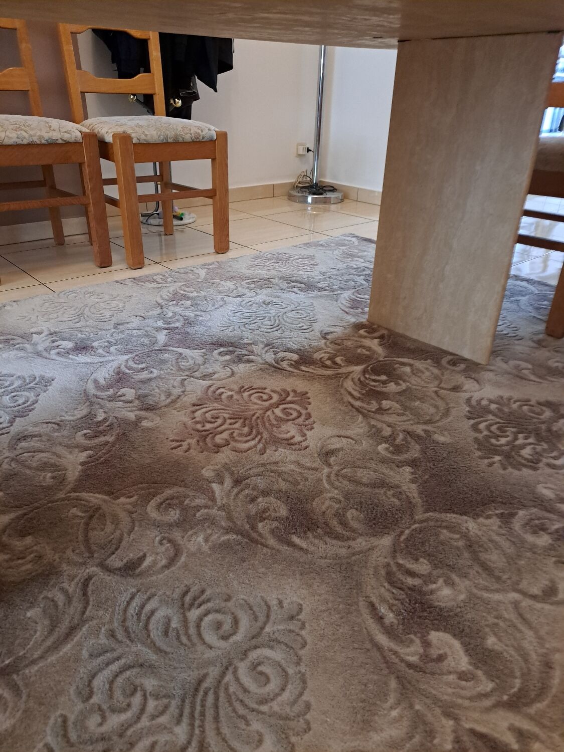 Travertine dining table.