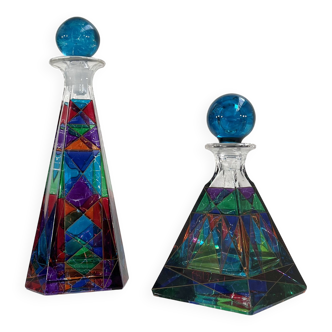 Pair of Multicolored Glass Carafes, 1980