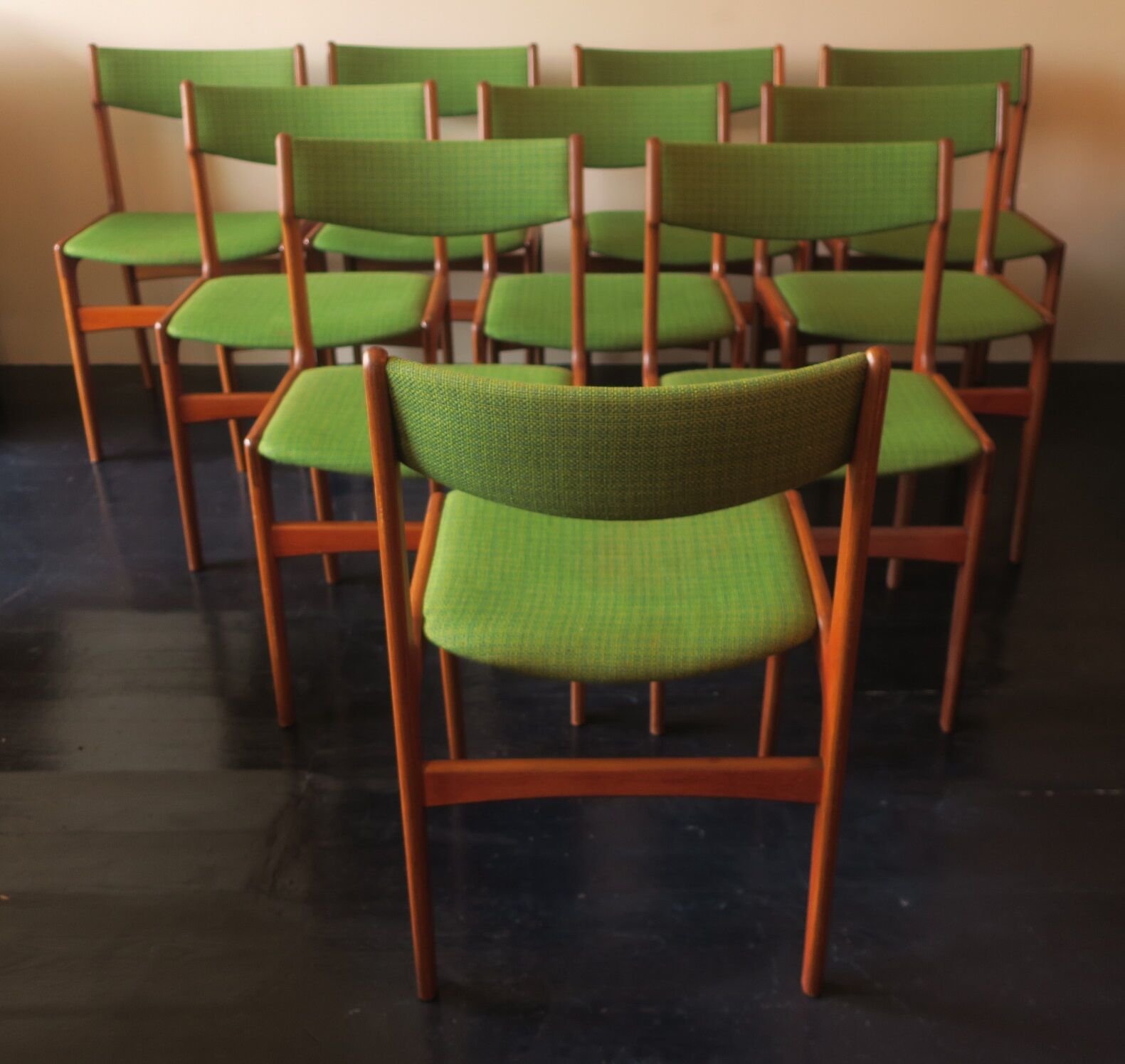 Set of 10 danish teak dining chairs by Erik Buch, 1960