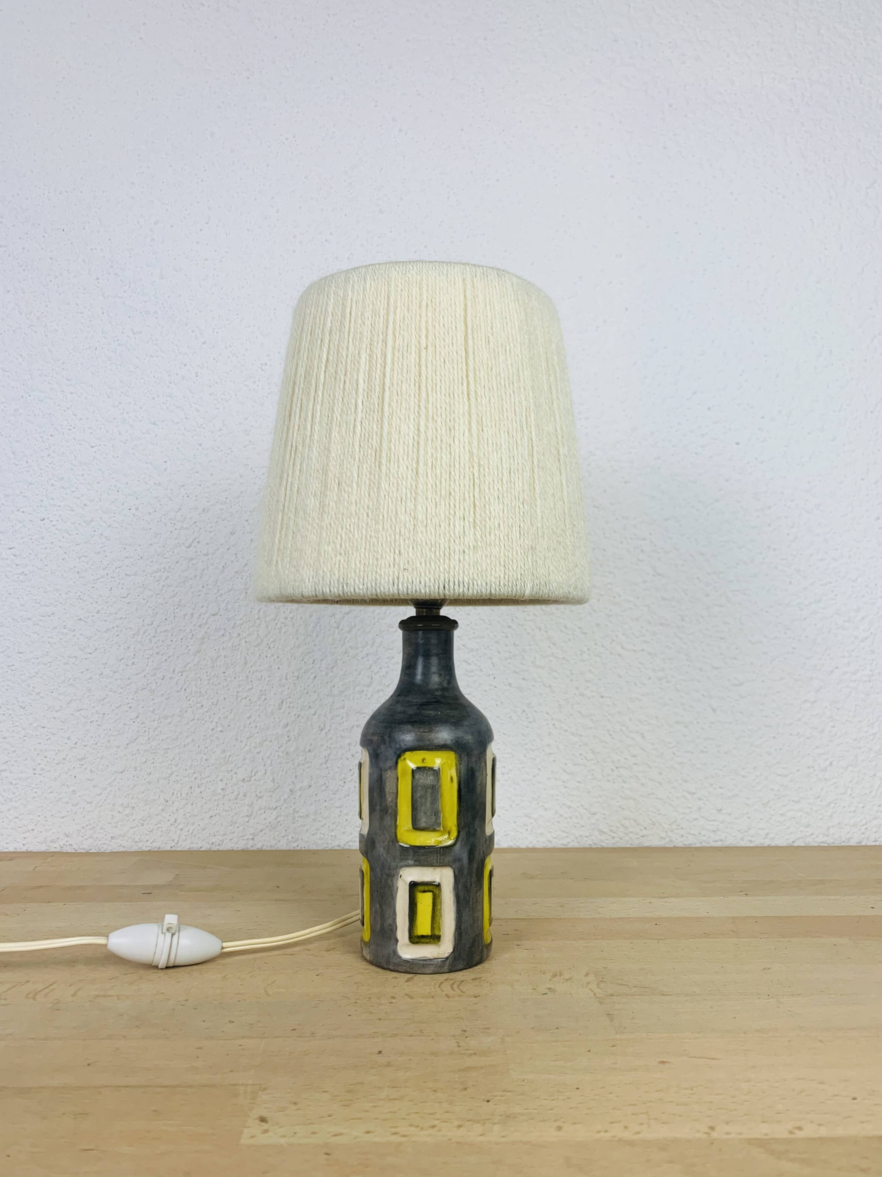50s ceramic lamp, wool lampshade