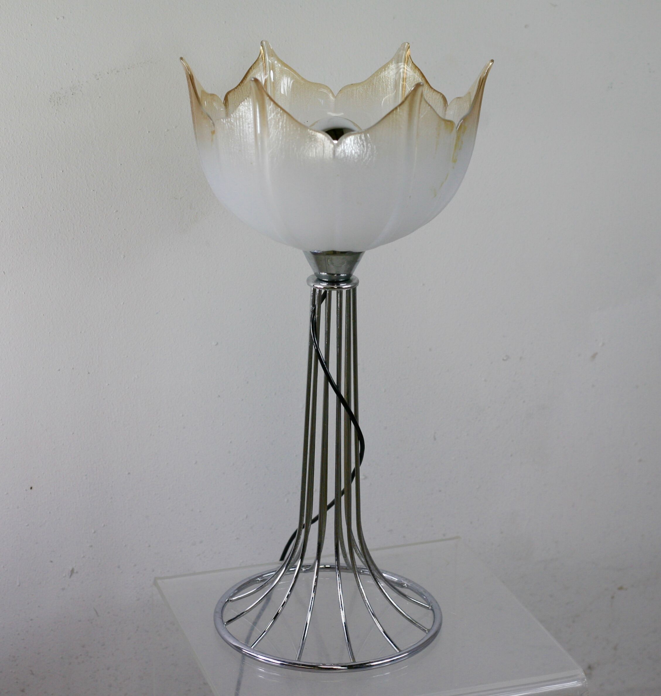 Lamp "space age". glass reflector, metal base. Circa 1970