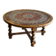 Vintage coffee table in turned wood and leather with astrological decoration.