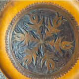 Vintage 1960s Hand-Carved Wooden Plate - Intricate Floral and Spiral