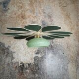 Suspension glass globe and petals in linen and rattan