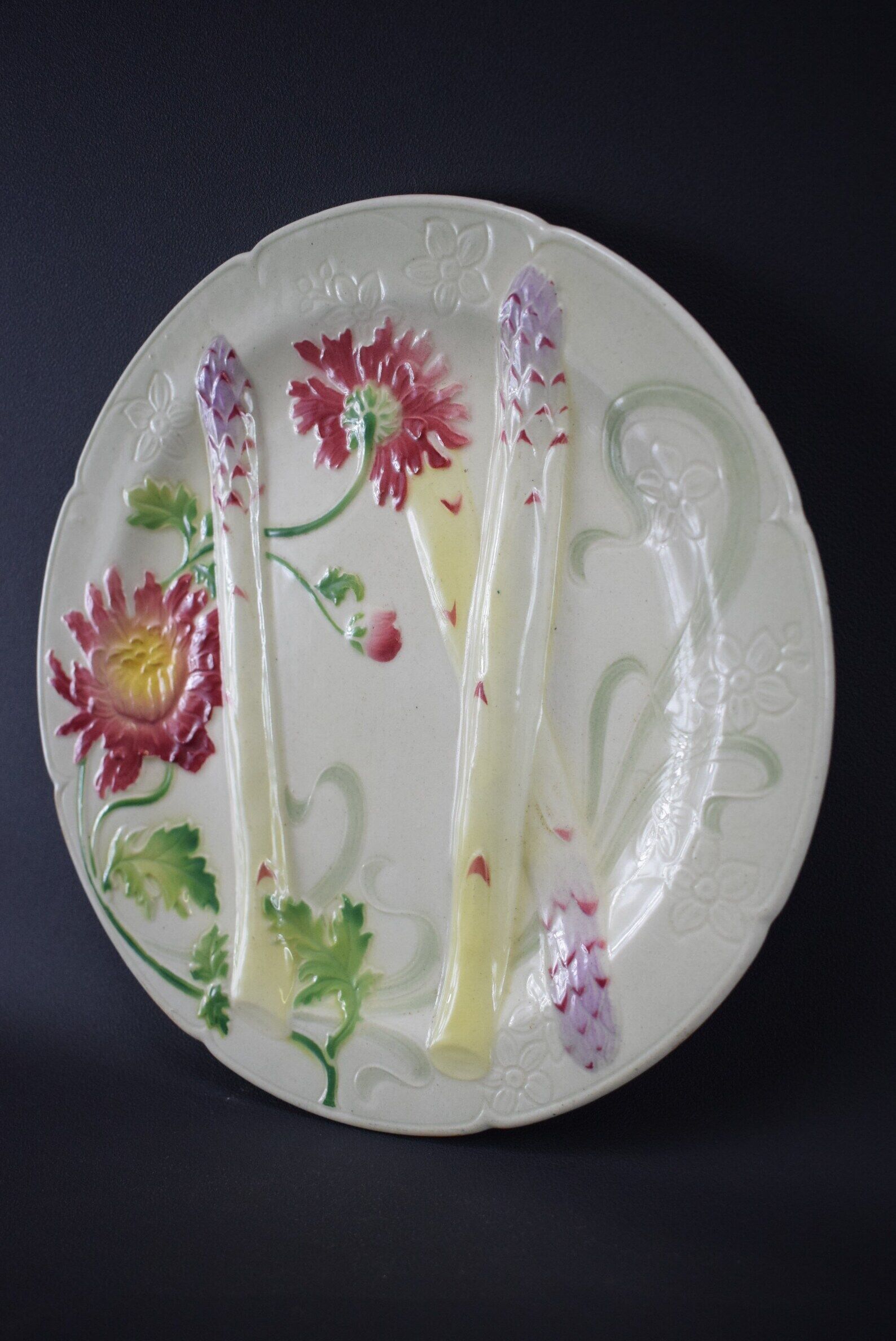 Asparagus plate in slip by st clément art nouveau