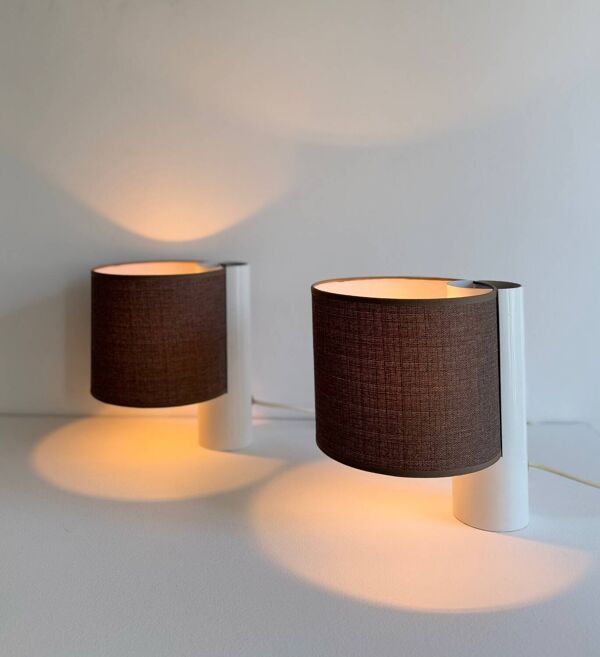 Paire de lampe de table vintage, blanche et marron, “fluette” par Gramigna pour Quattrifolio, 1964 Italie
