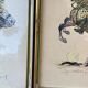 3 old engravings of horses / triptych riders golden frame