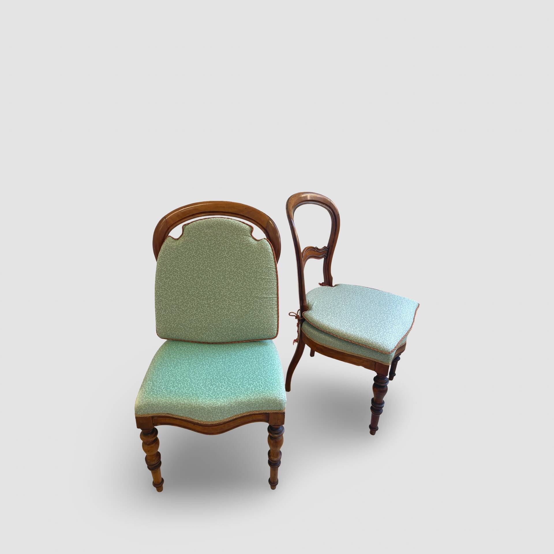 Antique Victorian era ballon back chairs and stool