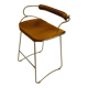 Kitchen Stool with Backrest Brass Steel Natural Tobacco Leather Modern