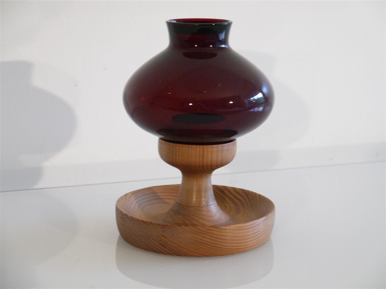 Scandinavian glass and wood candlestick 1960