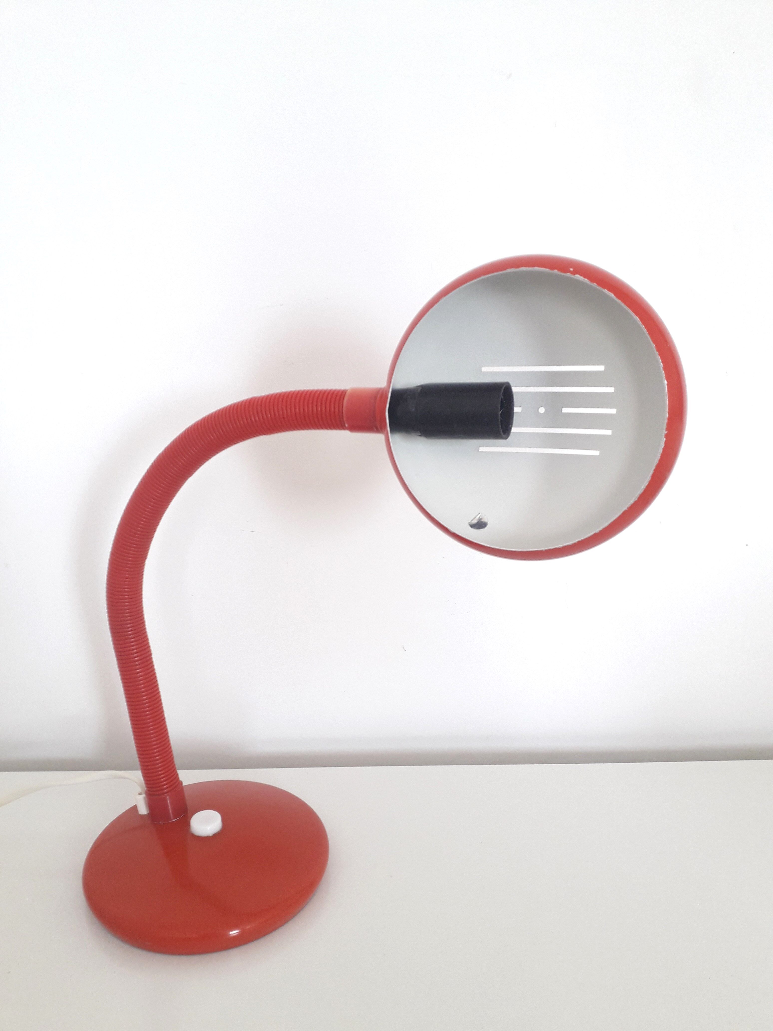 Vintage desk lamp red lacquered metal 1970