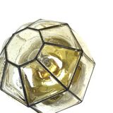 Mid Century Glashütte Limburg Ceiling Lamp Glass & Brass Germany 1960