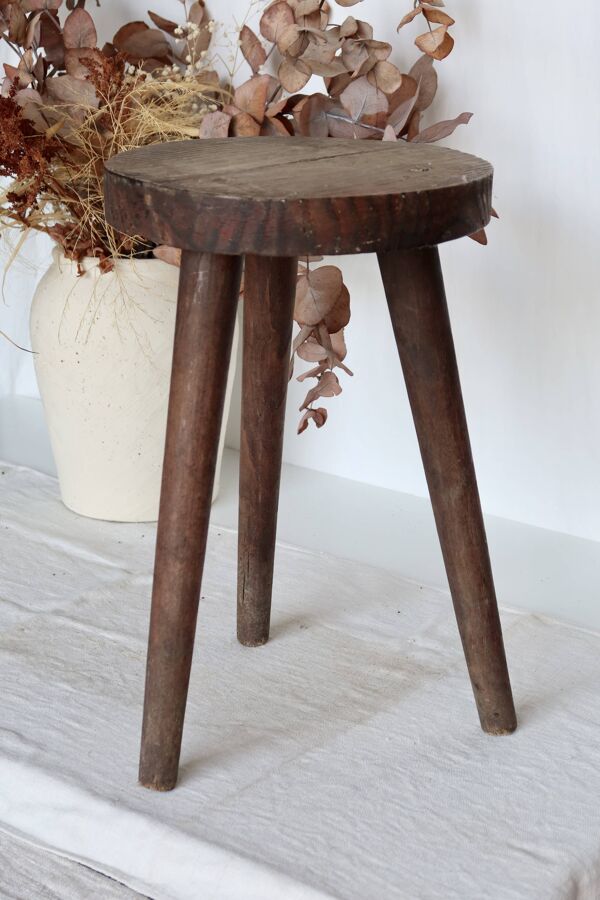 Tabouret tripode vintage en bois