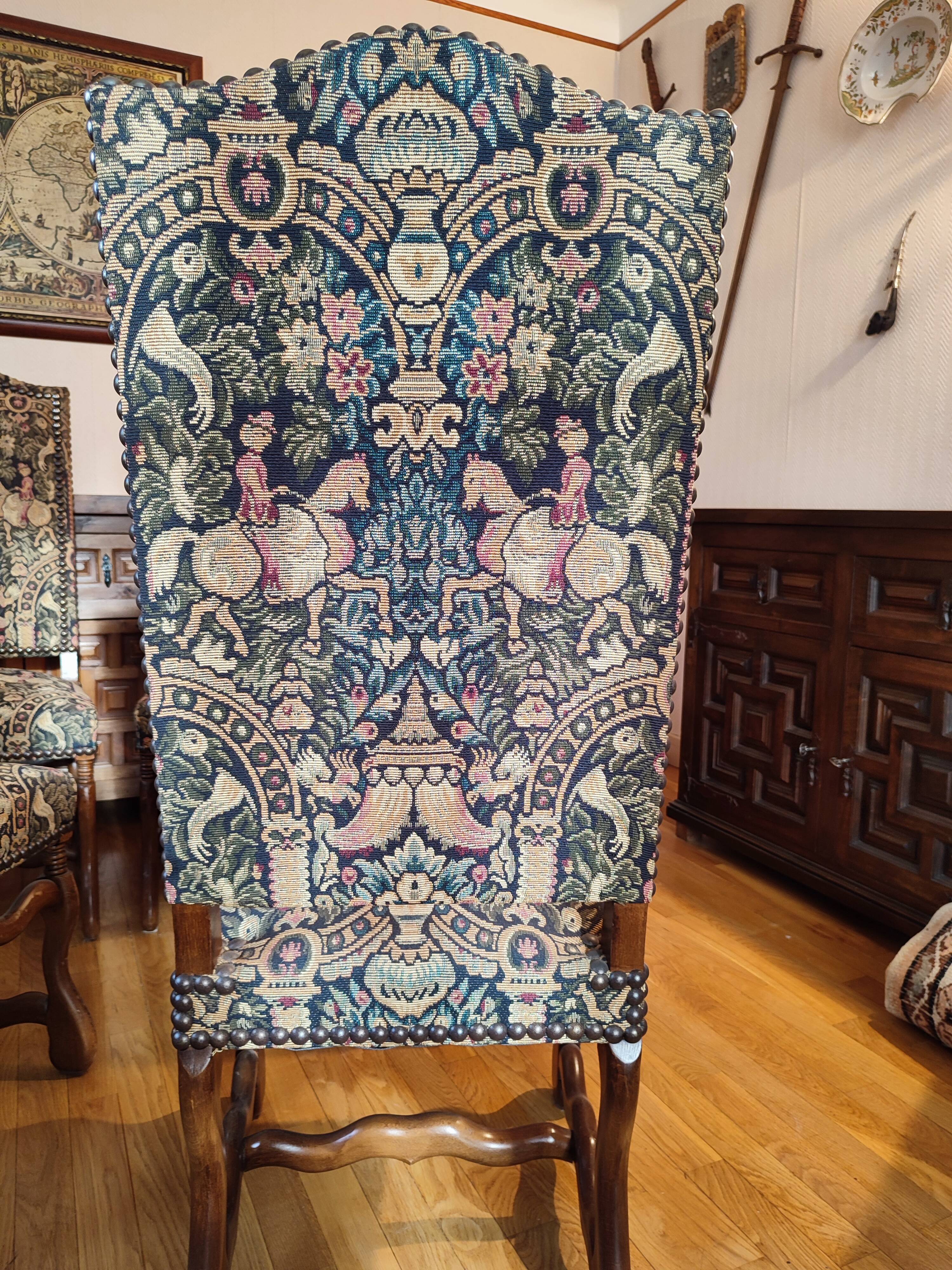 6 Louis XIII chairs with Aubusson tapestry