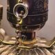 lamp 1900 brass bronze wood, marbled opaline shade 43x23 inter with dash