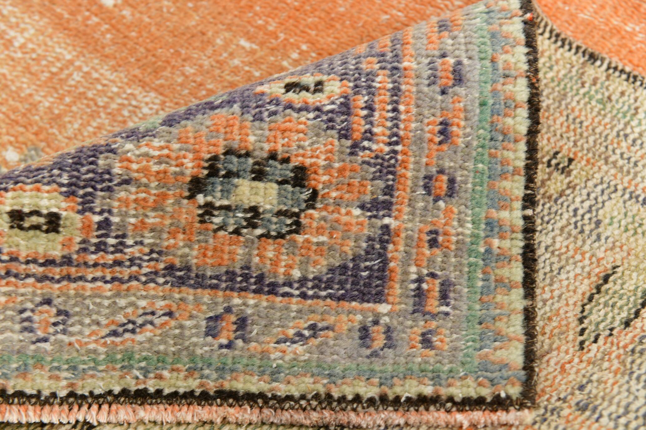 6x9 Antique Vintage Orange & Greeb Turkish Rug, 182x286Cm