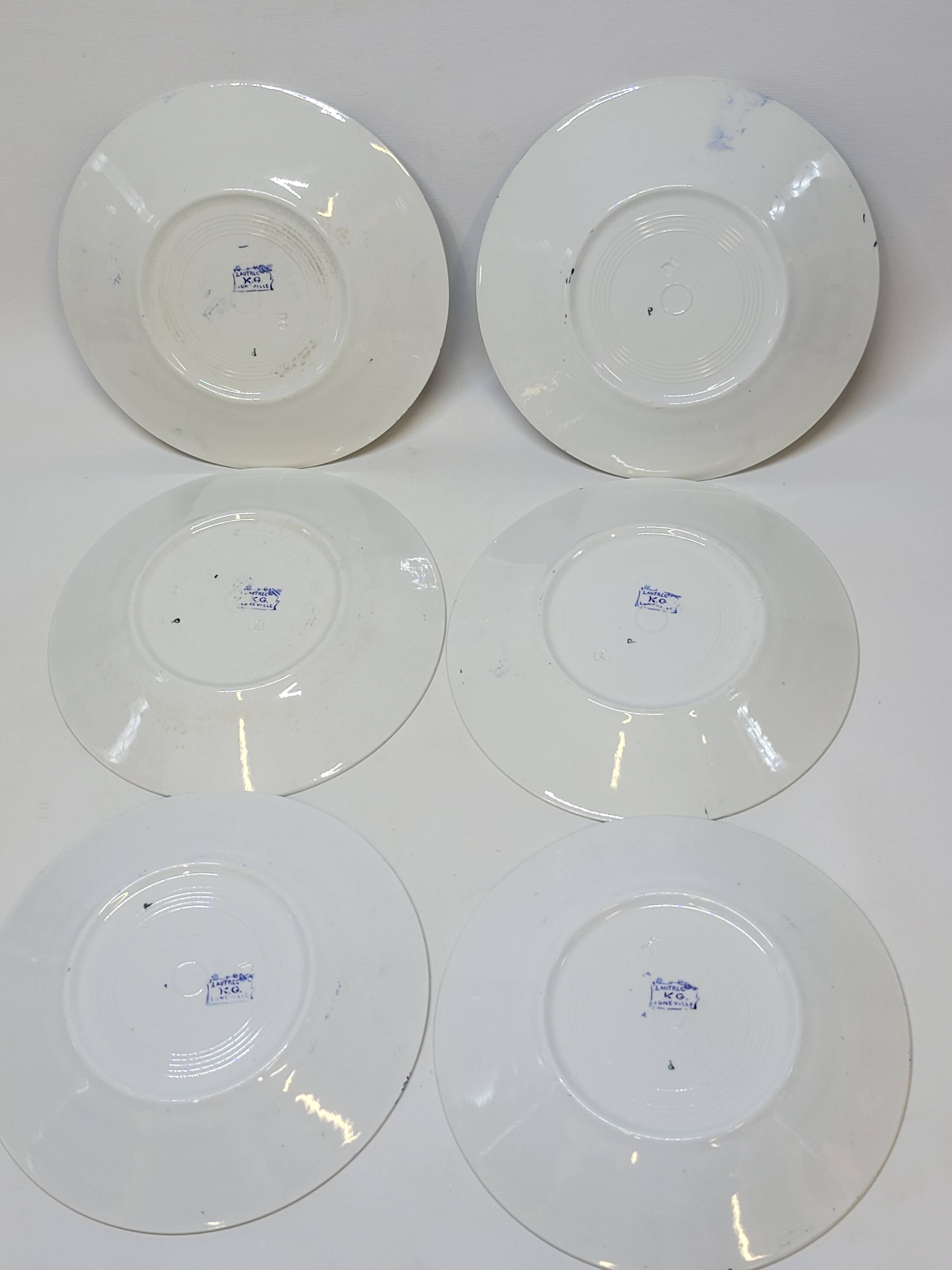 6 Small Flat Plates KG Lunéville Model Lautrec Art Nouveau Decor
