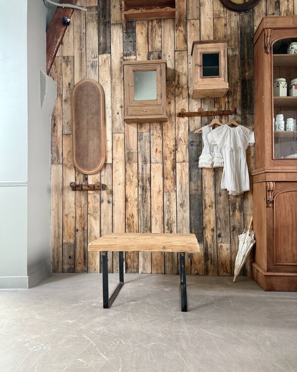 Table basse en bois et métal SNCF