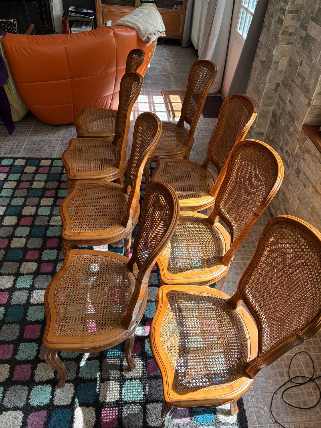Wooden and rattan chairs