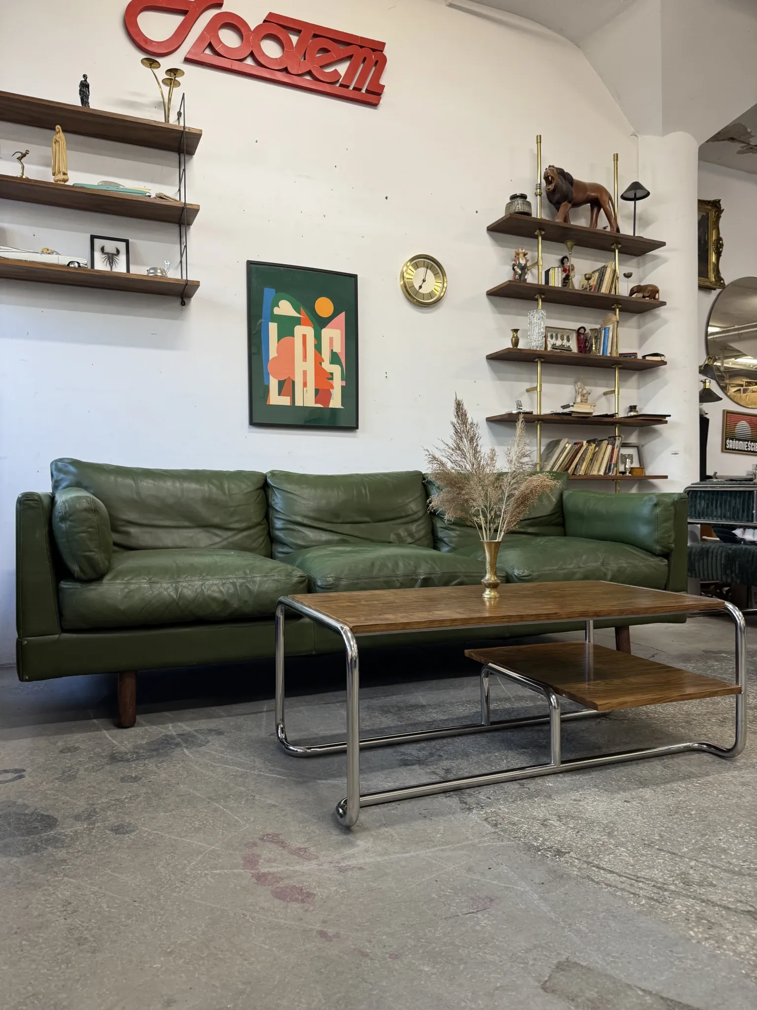 Olive leather sofa, Denmark, 1960s/70s, vintage mid-century modern