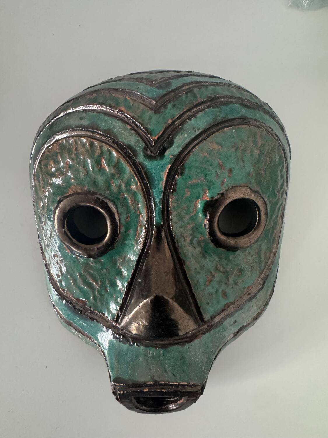 Glazed terracotta mask, tribal art from the 1980s.