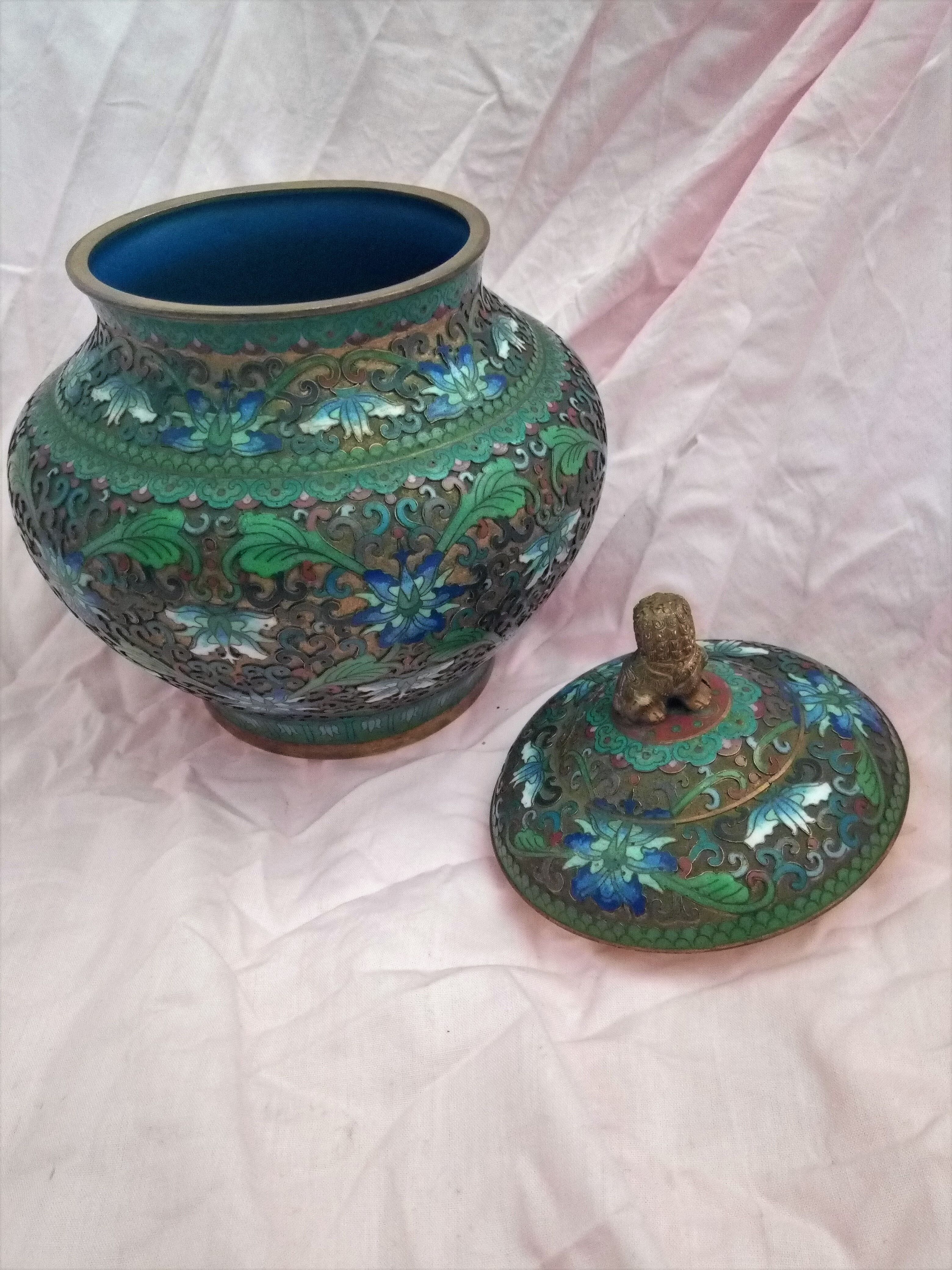 Pot covered in enamelled bronze
