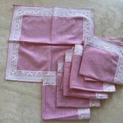 Set of eight vintage table napkins, old pink jacquard.