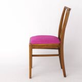 Vintage German Chair – 1950s Beech Wood – Magenta Upholstery – Mid-Century