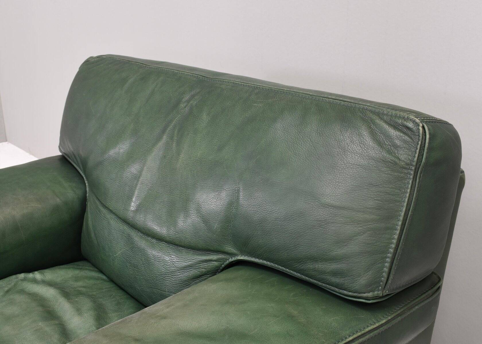 Roche Bobois lounge armchair in original green patinated leather, 1970