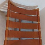 Hocker / Puff Leder & Holz années 1970
