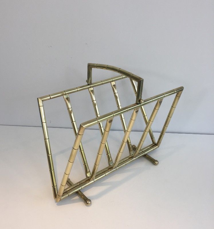 Brass faux-bamboo style magazine rack