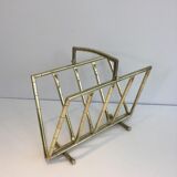 Brass faux-bamboo style magazine rack