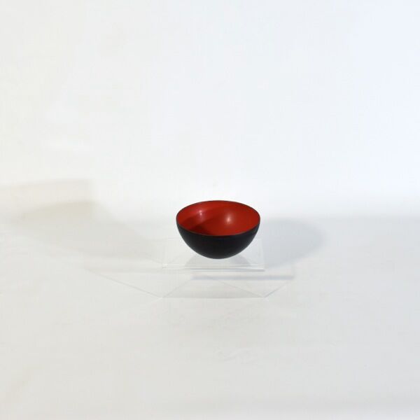 Vintage Krenit bowl by Herbert Krenchel, Denmark 1950, black metal and red enamel
