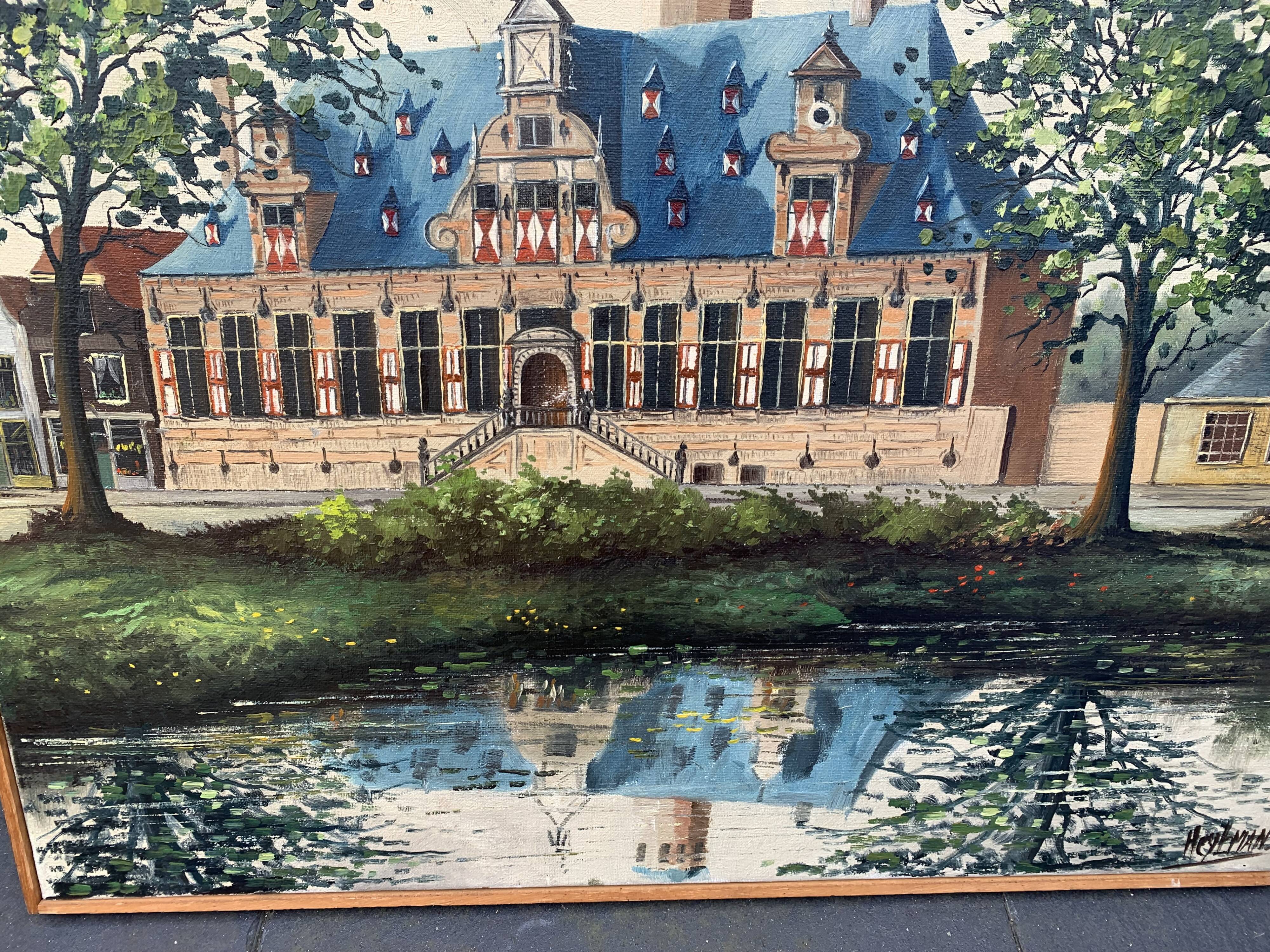 Painting monument architecture netherlands signed by Willem Heytman vintage