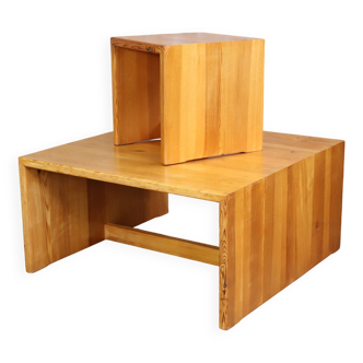 Table basse scandinave vintage des années 1970, en bois de pin, minimaliste