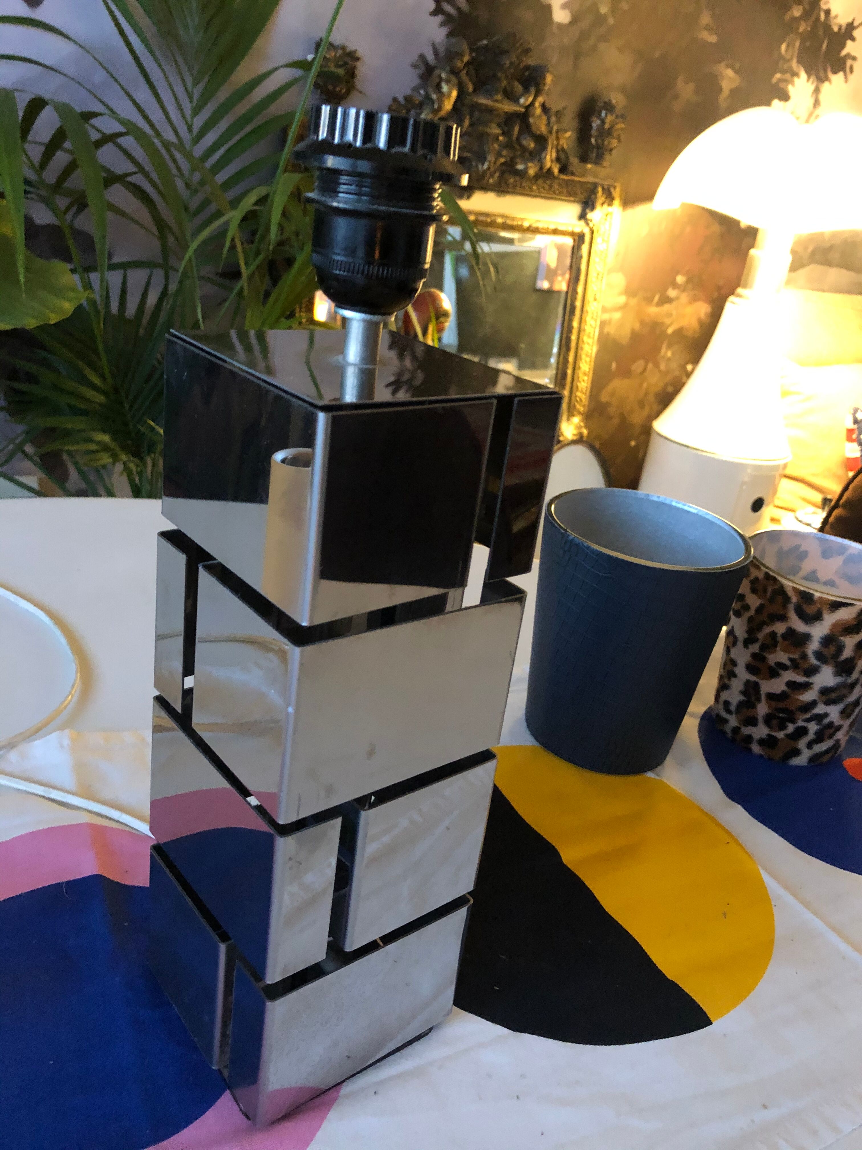 Modernist cubist Building table lamp by Curtis Jere