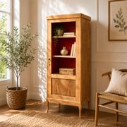 Armoire vitrée vintage bois brut 1950