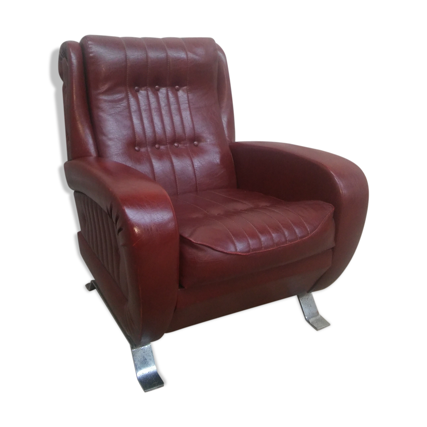 Fauteuil De Voiture Rouge Bordeaux Simili Cuir Vintage Annees 60 70 Selency