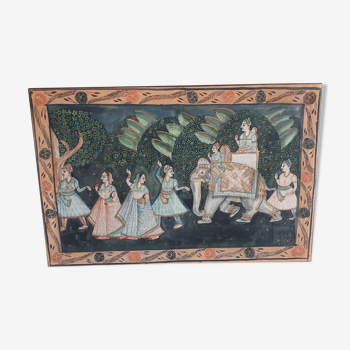 Peinture tissu ancien motif inde hindou