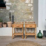 Pair of vintage rattan bedside tables