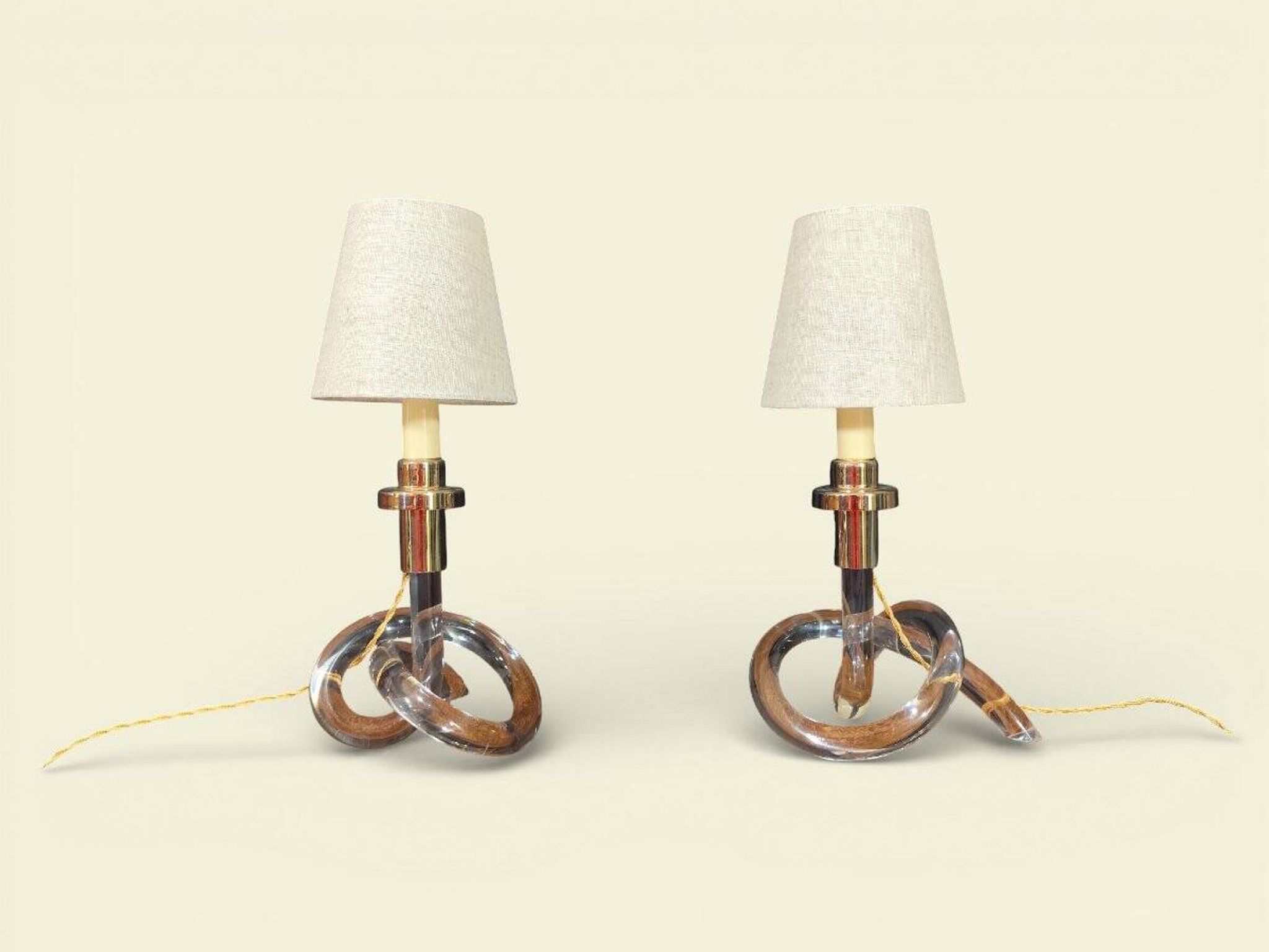 Pair of "Bretzel" lamps in lucite and brass, by Dorothy Thorpe (1901)