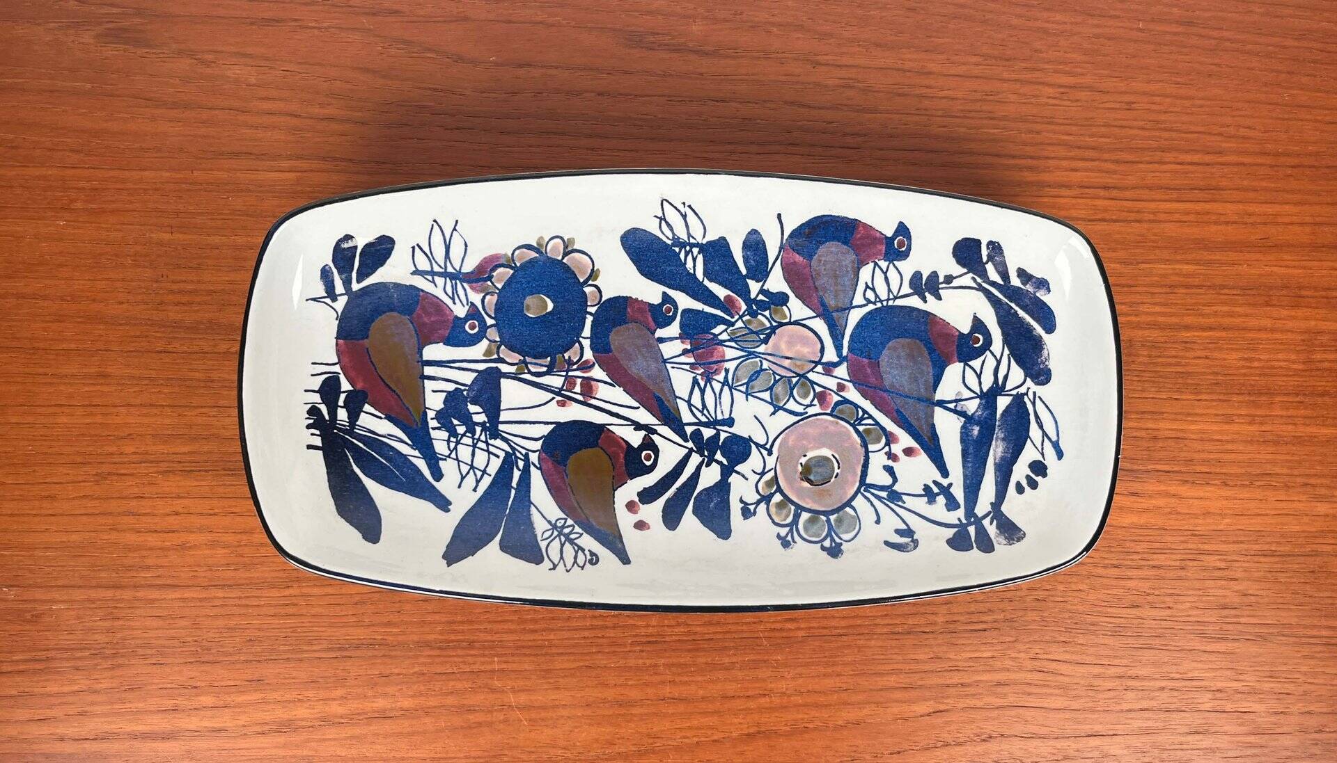 Mid-Century Modern Danish Porcelain Tenera Bowl with Bird Design by Kari Christensen for Aluminia Royal Copenhagen, 1960s