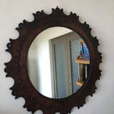 Miroir rond en cuir, années 1960