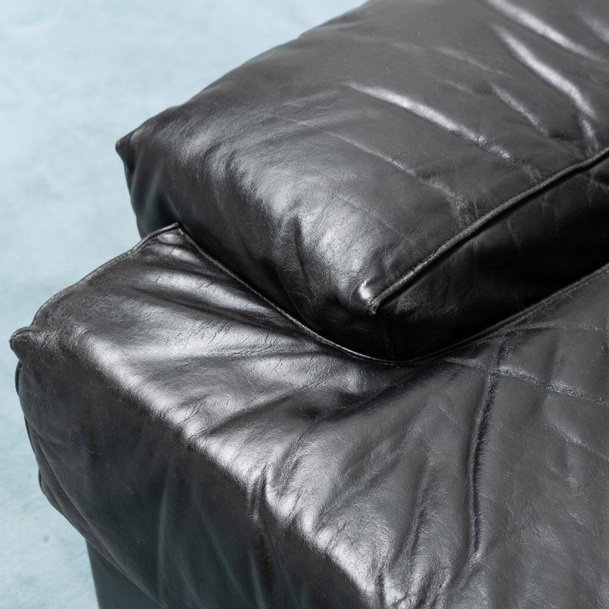 Divano modulare in pelle nera cinova anni ’70 modernariato