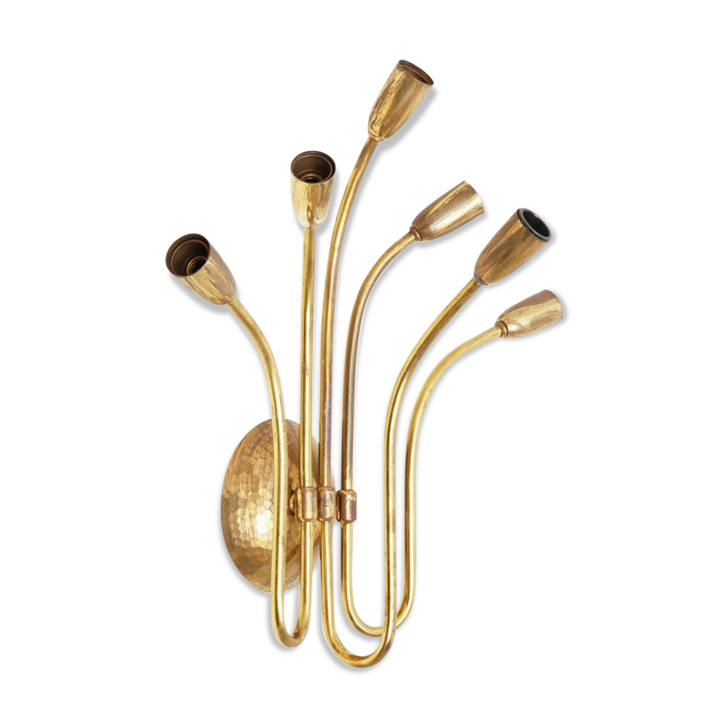 Sputnik chandelier 6 arm brass hammered 1950 s