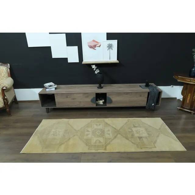 1970s Vintage Turkish Handmade Wool & Cotton Orange Runner Rug 86x230