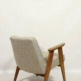 Vintage armchair rustic oak wood herringbone pattern fabric design by Chierowski