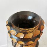 Vintage Hand Carved Wooden Vase: Grapevine Motif, 1970s Yugoslavia